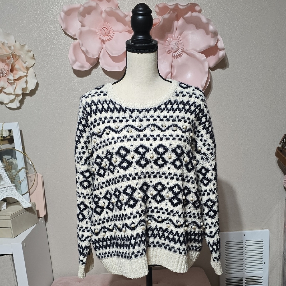 MANGO Suit Pearl Embellished Knit Sweater – Size L